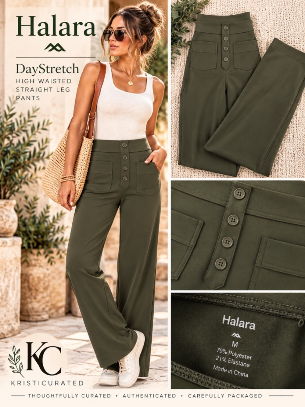 Halara DayStretch High Waisted Straight Leg Pants Olive Green M